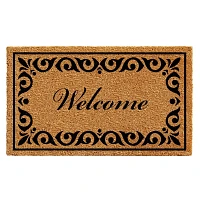 Tan and Black Scroll Welcome Doormat, 48x30 in.