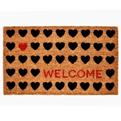Tan and Black Welcome Heart Doormat