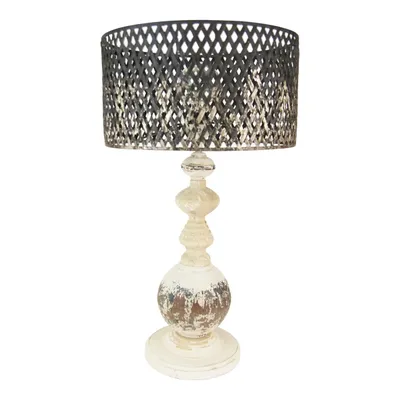 Rustic White Table Lamp with Woven Metal Shade