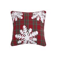 Plaid Embroidered Snowflakes Cotton Throw Pillow