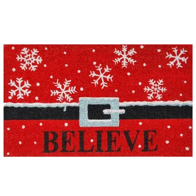 Red Santa Belt Believe Coir and Vinyl Doormat