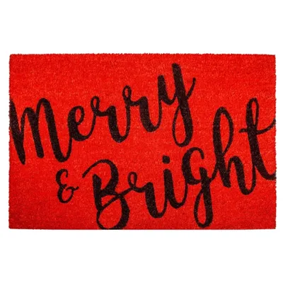 Red Black Merry and Bright Coir Doormat