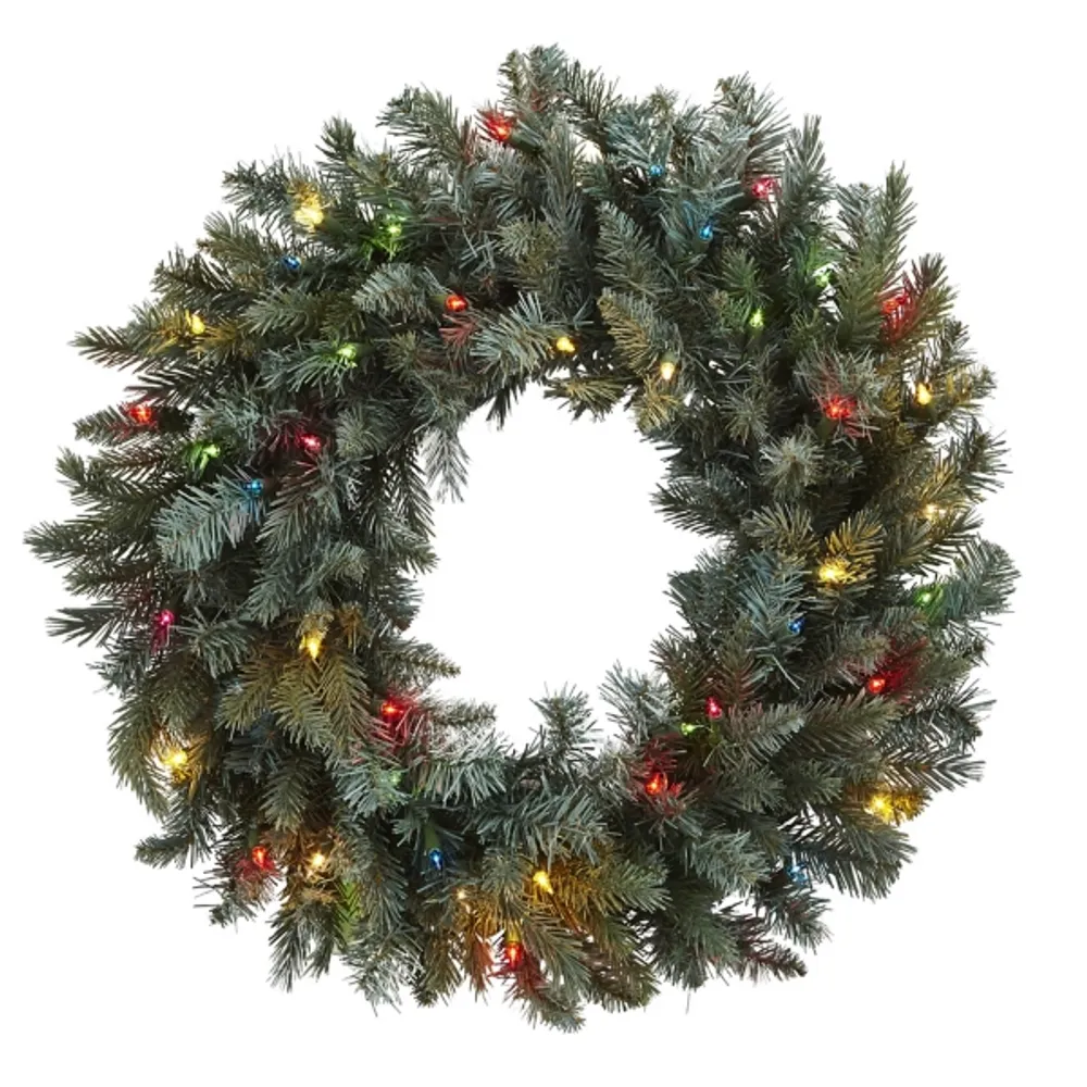 Pre-Lit Multicolored Pine Branch Wreath