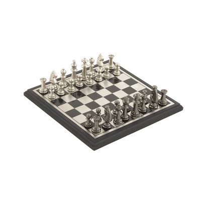 Black and Gray Beveled Board Aluminum Chess Set