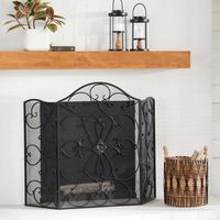 Black Scroll Work Metal Fireplace Screen