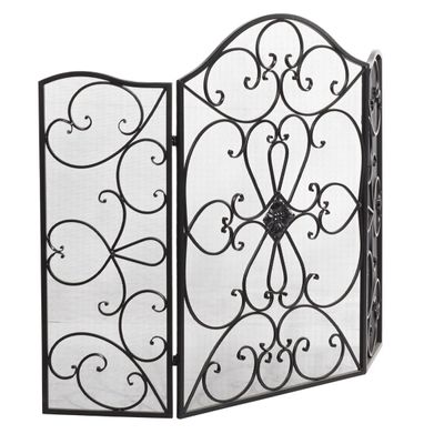 Black Scroll Work Metal Fireplace Screen