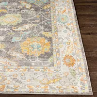 Soft Yellow and Gray Floral Area Rug, 8x12