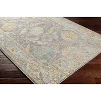 Soft Yellow and Gray Floral Area Rug, 8x12