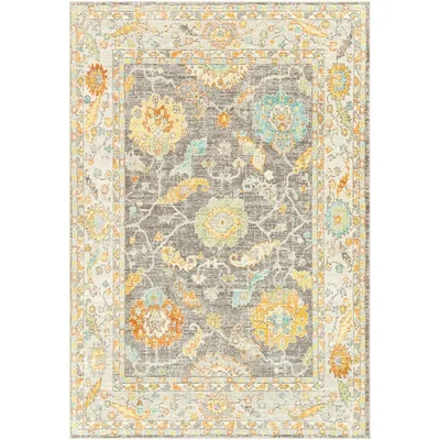 Soft Yellow and Gray Floral Area Rug, 8x12