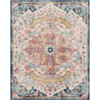 Pink and Blue Traditional Medallion Area Rug, 8x12