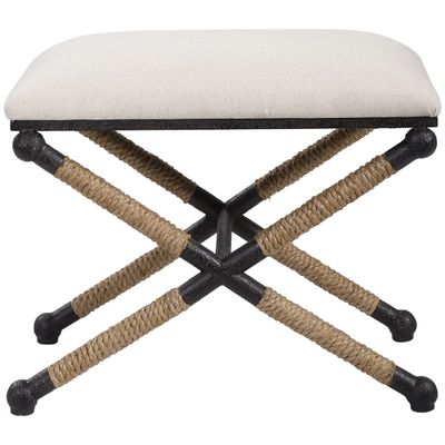 Oatmeal Upholstered Wrapped Rope Frame Bench