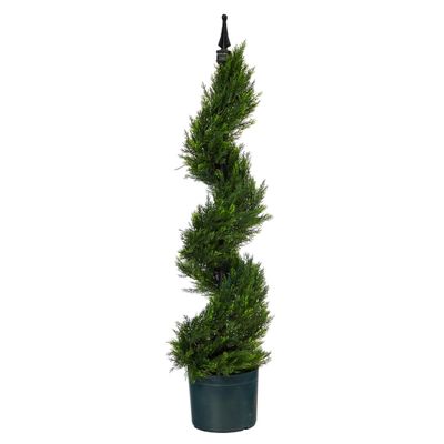 Cypress Spiral Metal Pole Topiary in Black Planter