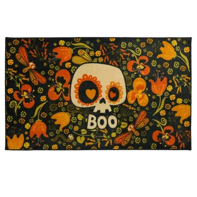 Multicolored Flower Boo Skull Accent Rug