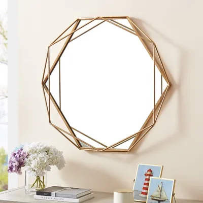 Gold Wire Metal Hexagon Frame Wall Mirror