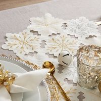 White Embroidered Snowflakes Table Runner