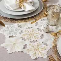 White Embroidered Snowflakes Table Runner