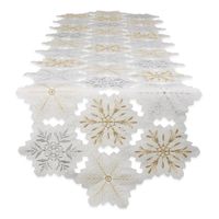 White Embroidered Snowflakes Table Runner