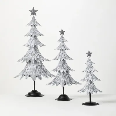 Whitewashed Metal Christmas Trees, Set of 3