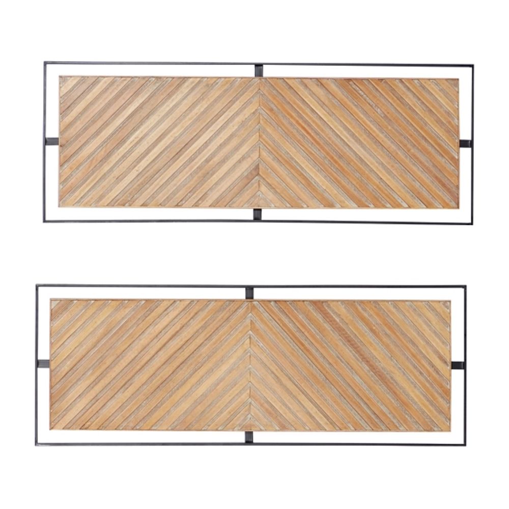 Brown Chevron Wood Wall Plaques, Set of 2