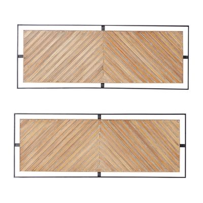 Brown Chevron Wood Wall Plaques, Set of 2