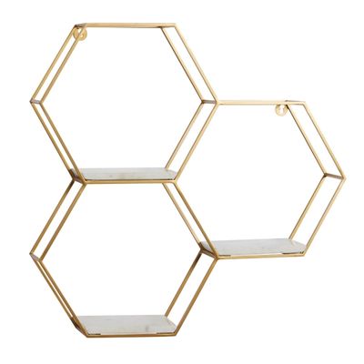 Gold Frame Marble Honeycomb Wall Shelf