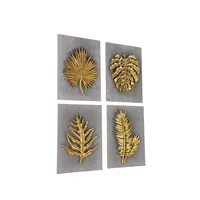 Gold Leaves Cement Wall Plaques, Set of 4