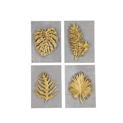 Gold Leaves Cement Wall Plaques, Set of 4