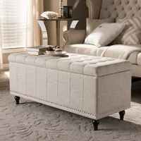 Beige Tufted Upholstery Storage Ottoman