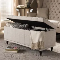 Beige Tufted Upholstery Storage Ottoman