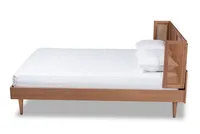 Rattan Headboard Ash and Walnut Platform Full Bed