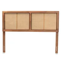 Ash Walnut Wood Rattan Frame Queen Headboard