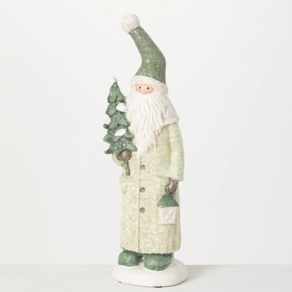 Minty Green Santa Folk Figurine
