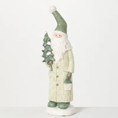 Minty Green Santa Folk Figurine