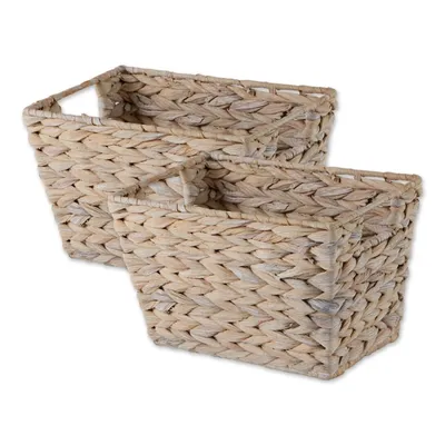 Whitewashed Woven Water Hyacinth Baskets, Set of 2