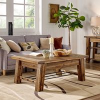 Honey Acacia Wood Coffee Table with Metal Bars