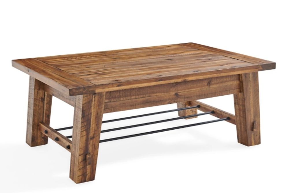 Honey Acacia Wood Coffee Table with Metal Bars