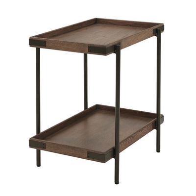 Mahogany Tray Top and Shelf Wood Accent Table