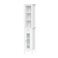 White Wood Tall Single Pane Glass Door Cabinet