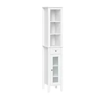 White Wood Tall Single Pane Glass Door Cabinet