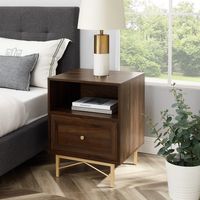 Dark Walnut Wood Open Cubby Nightstand