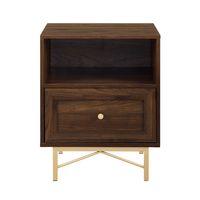 Dark Walnut Wood Open Cubby Nightstand