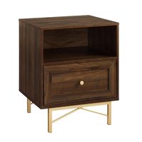 Dark Walnut Wood Open Cubby Nightstand