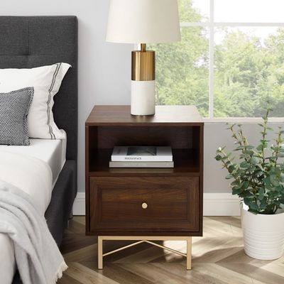 Dark Walnut Wood Open Cubby Nightstand