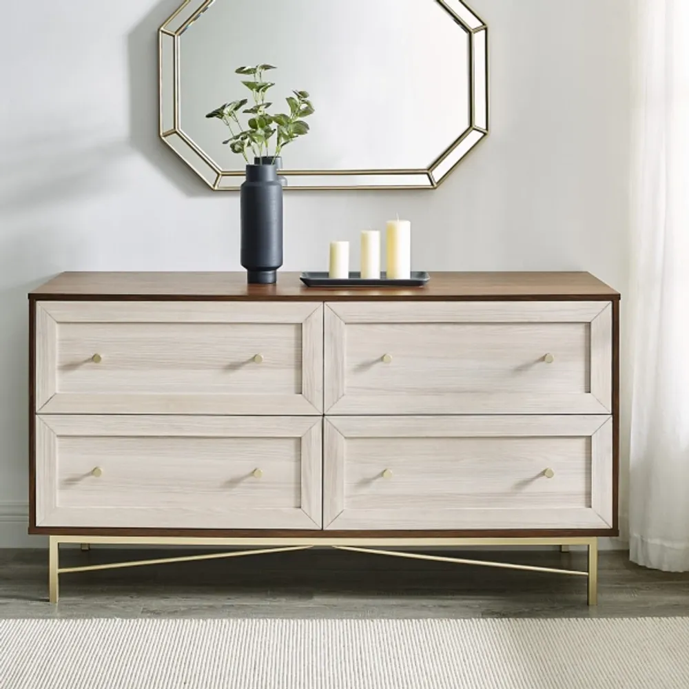 Walnut Wood White Faced Gold Base Dresser