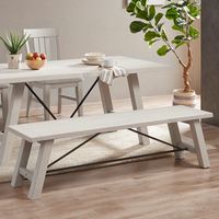 Sofia White Wooden Dining Bench with Metal Bars