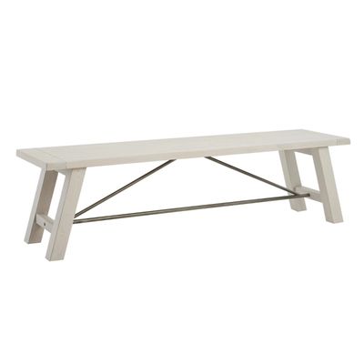Sofia White Wooden Dining Bench with Metal Bars