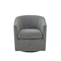 Gray Nailhead Swivelling Barrel Accent Chair