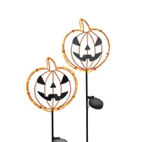 Solar Pre-Lit Jack O Lantern Yard Stakes, Set of 2