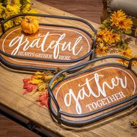 Engraved Wood and Metal Harvest Trays, Set of 2
