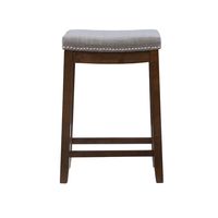 Walnut Wood Counter Stool with Gray Cushion